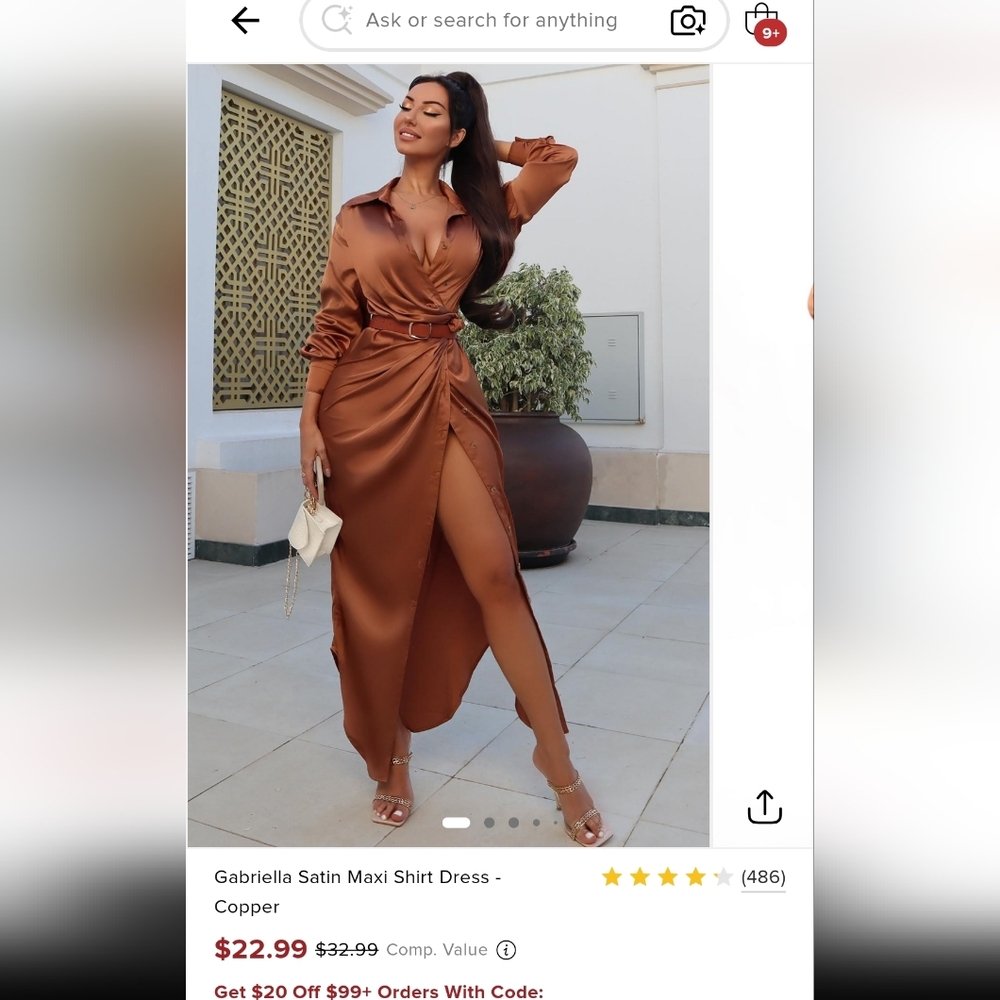 Satin Maxi Shirt Dress - Copper